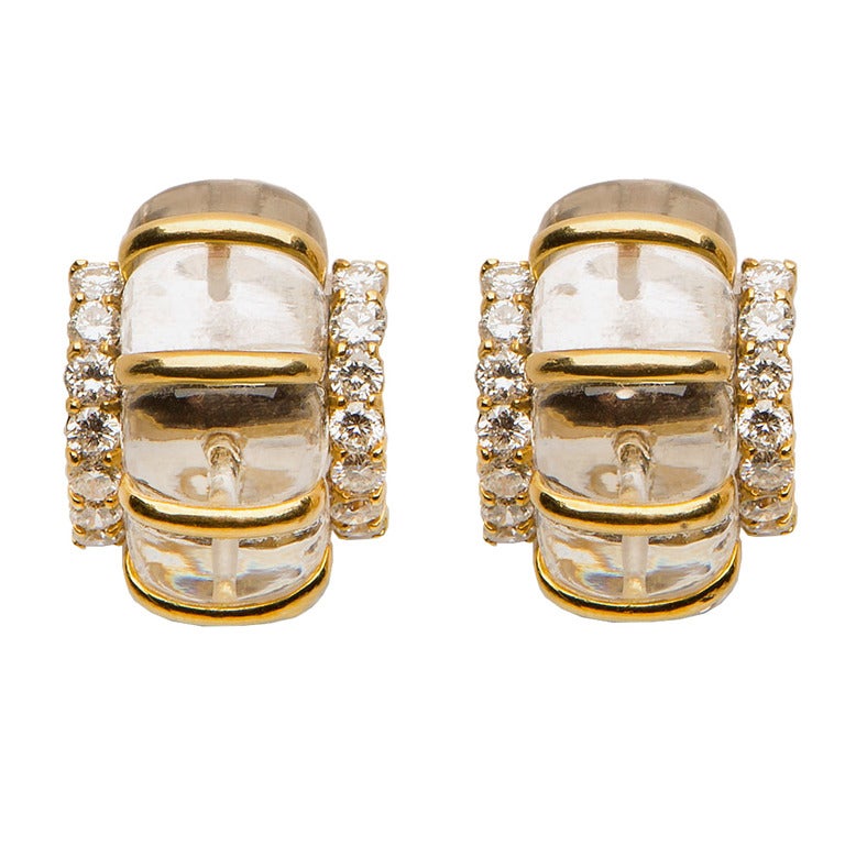 Seaman Schepps Rock Crystal Diamond Gold Earrings