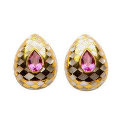 Angela Cummings Mother-of-Pearl Tourmaline Yellow Gold Harlequin Earrings 9