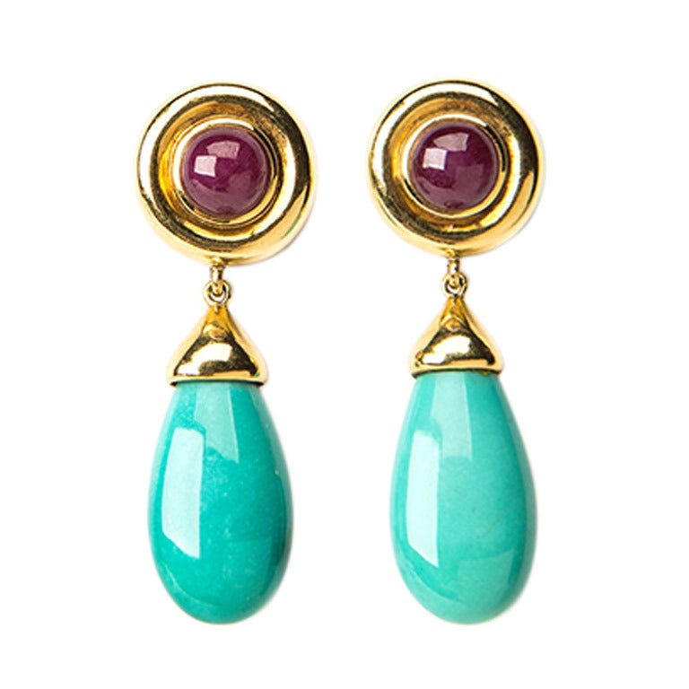 Paloma Picasso Turquoise Ruby Earrings at 1stdibs