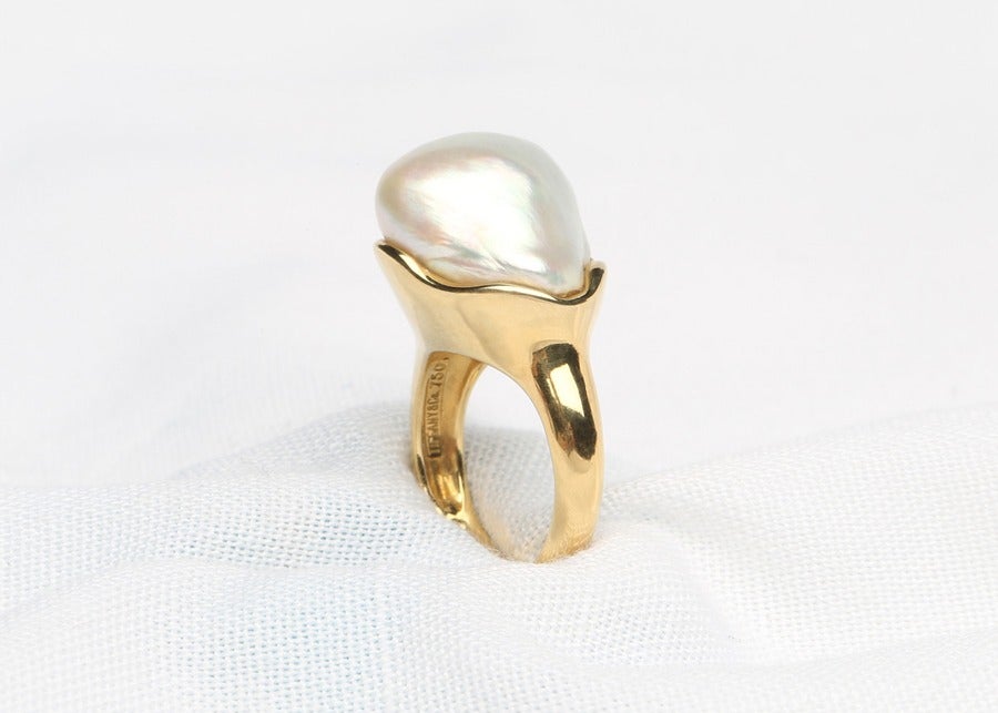 A dramatic baroque south sea pearl is the focal point of this classic Elsa Peretti ring.  Soft and organic!