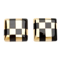 Tiffany & Co. Angela Cummings Onyx Gold Checkerboard Earrings