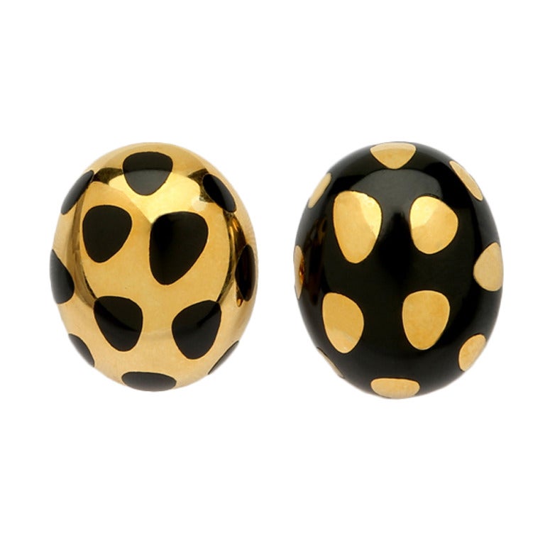 Tiffany & Co. Black Jade Gold Polka Dot Earrings