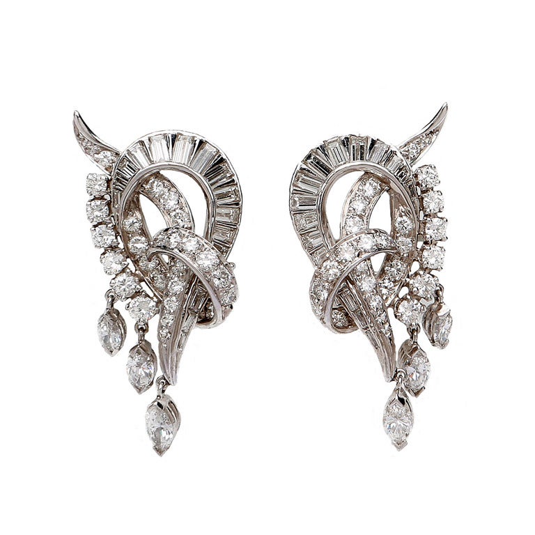 1950s Diamond Gold Earrings at 1stDibs