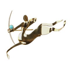 Trabert & Hoeffer Mauboussin Turquoise Gold Centaur Brooch 2