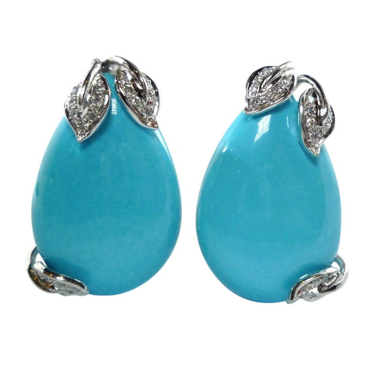Fine Turquoise & Diamond Clip-On Earrings