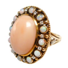 1950s Coral Opal Cocktail Ring