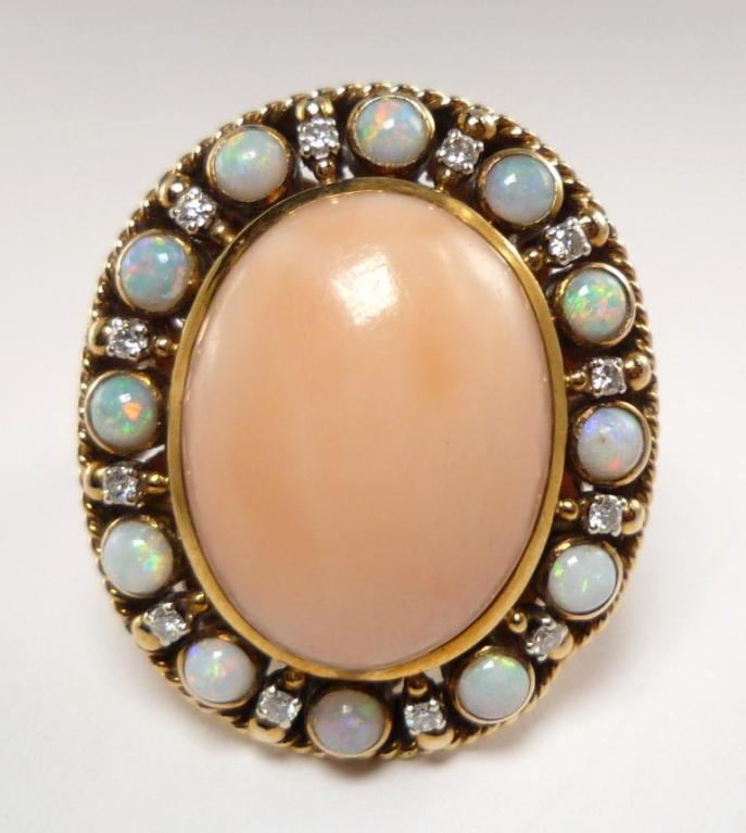 Women's 1950s Coral Opal Cocktail Ring