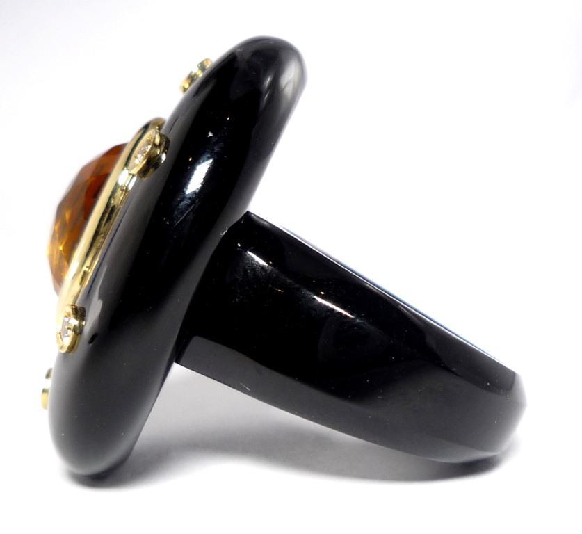 Gold-Cocktailring mit Onyx, Citrin und Diamant im Zustand „Hervorragend“ im Angebot in Frankfurt, DE