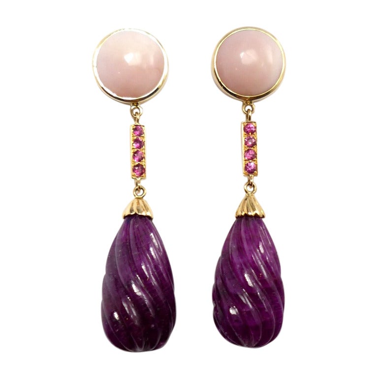 Pink Opal Ruby Pendant Earrings
