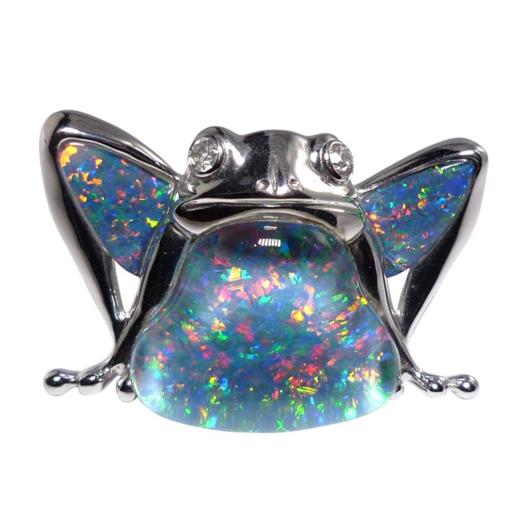 Friedrich Black Opal Diamond Gold Frog Brooch/Pendant