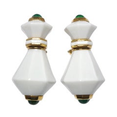 Friedrich Emerald Cabochon Baluster Earclips