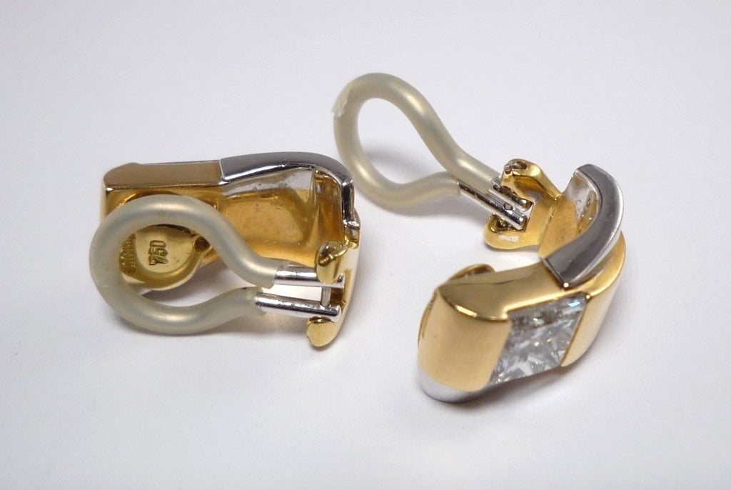 Friedrich Princess-Cut Diamond Gold Earclips In New Condition For Sale In Frankfurt, DE