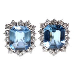 Retro Friedrich Pair of Aquamarine Diamond Cluster Ear Clips