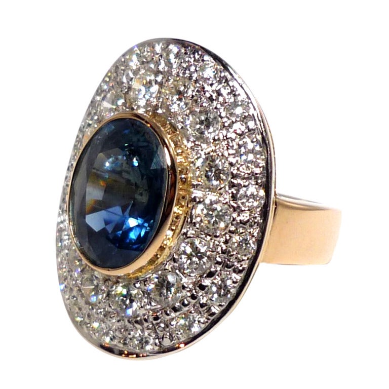 Sapphire Diamond Gold Cluster Ring