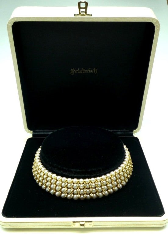 Women's Friedrich Cultured Pearl Diamond Gold Dog Collar Necklace