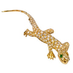 Lizard Emerald Diamond Brooch