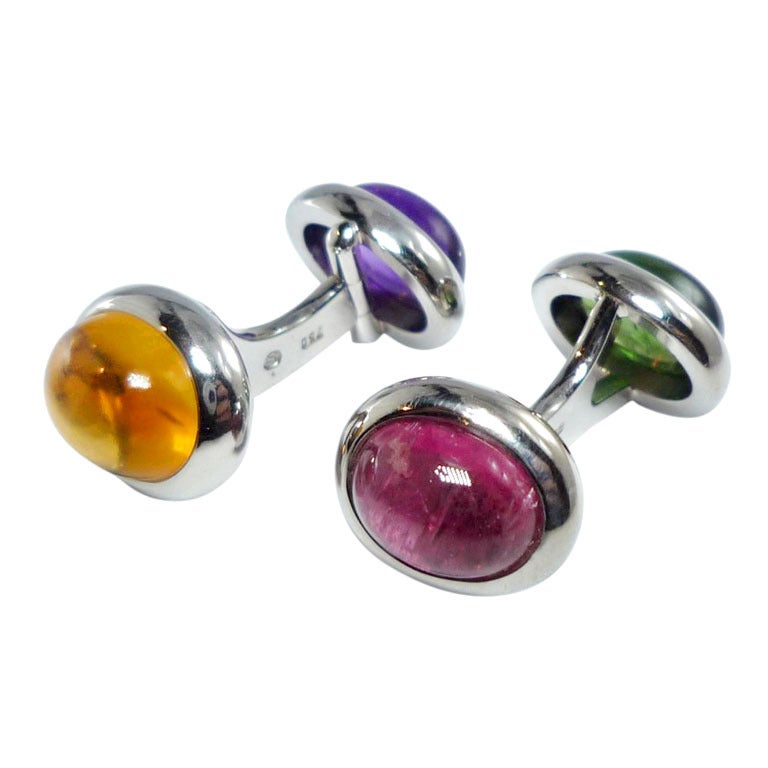 Friedrich Four-Color Cabochon Amethyst Citrine Tourmaline Rubelite Cufflinks