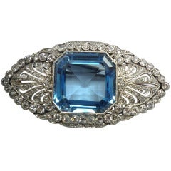 Art Deco Aquamarine Diamond Platinum Brooch/Pendant Necklace