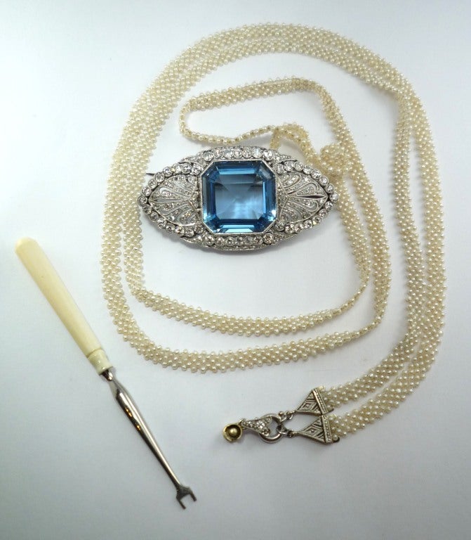 Art Deco Aquamarine Diamond Platinum Brooch/Pendant Necklace 1