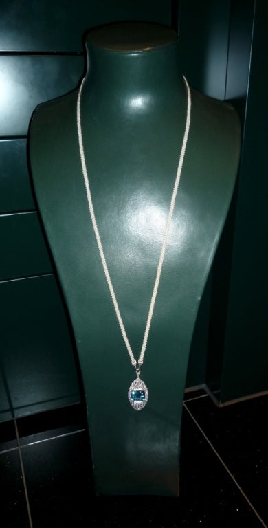Art Deco Aquamarine Diamond Platinum Brooch/Pendant Necklace 2
