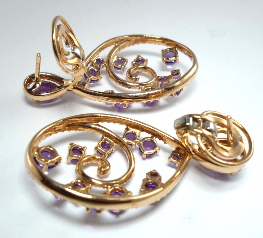 Women's Amethyst Diamond Pink Gold Curve Clip-On Earrings