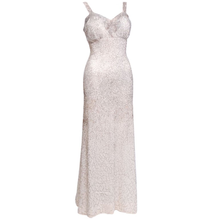Ceil Chapman Silver Beaded Gown For Sale