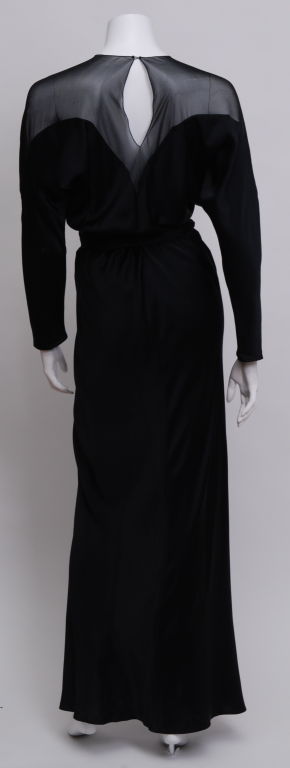 Halston Black Silk Charmeuse Gown