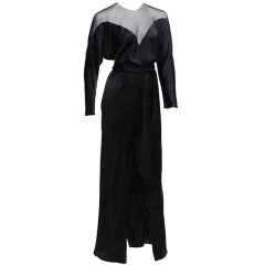 Retro Halston Black Silk Charmeuse Gown