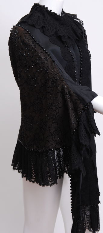 Victorian silk satin cape with black jet and lace detail throughout. Exceptional workmanship.