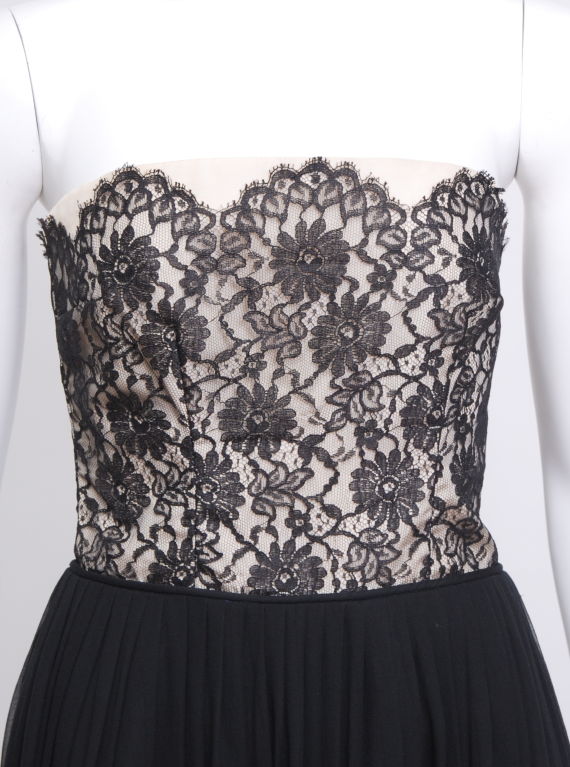 Black Lace and Silk Chiffon Cocktail Dress