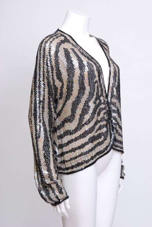 Halston Zebra Print Beaded Jacket