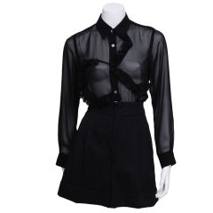 Commes Des Garcons Black Silk Chiffon Blouse and Shorts