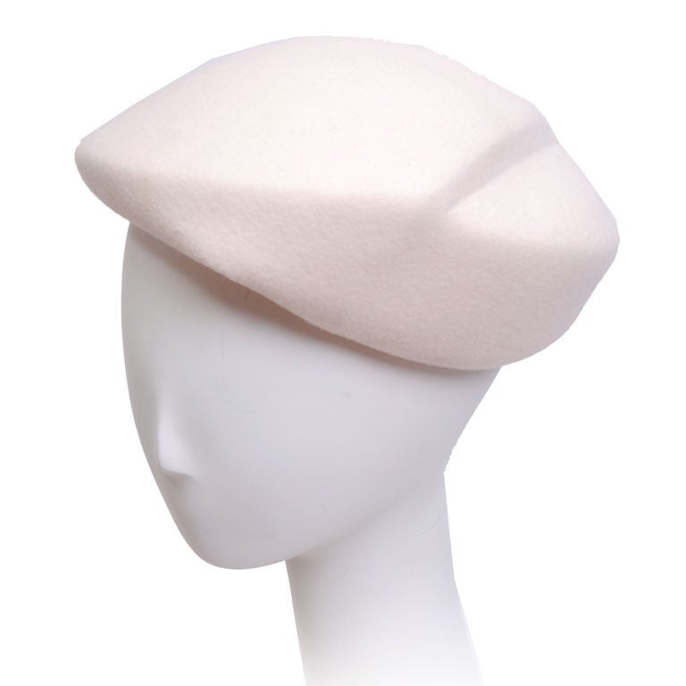 Cream Sculpted Wool Beret