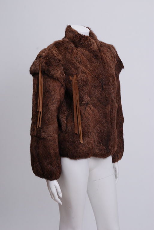 Women's Rabbit Fur Jacket with Suede Tassels For Sale