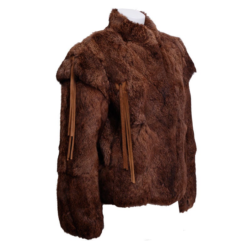 Rabbit Fur Jacket with Suede Tassels For Sale