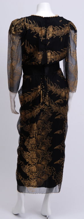 Women's Zandra Rhodes Gold Painted Silk Dress
