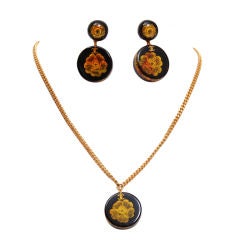 Chanel Resin Carved Flower Earring and Necklace Set