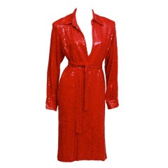 Vintage Halston Red Sequin Shirt-dress