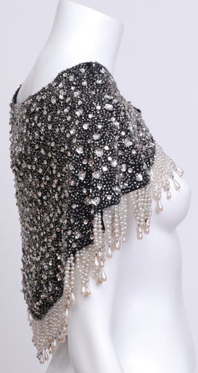 Gray Rhinestone and Pearl beadded Caplet For Sale