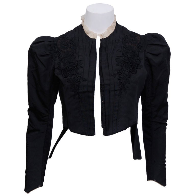 Victorian Black Silk Appliqued Jacket For Sale