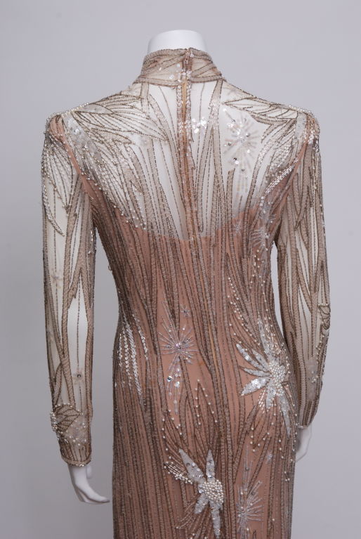 Gray Bob Mackie Nude Pearl and Bead Gown For Sale