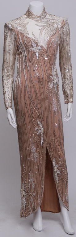 Bob Mackie Nude Pearl and Bead Gown For Sale 1