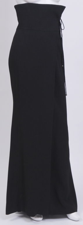 Gianfranco Ferre silk crepe, charmeuse lined, high fold over waist, with wrap around silk cord.