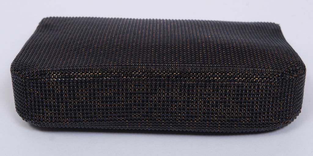 Black Whiting and Davis Enameled Gold Mesh Clutch For Sale