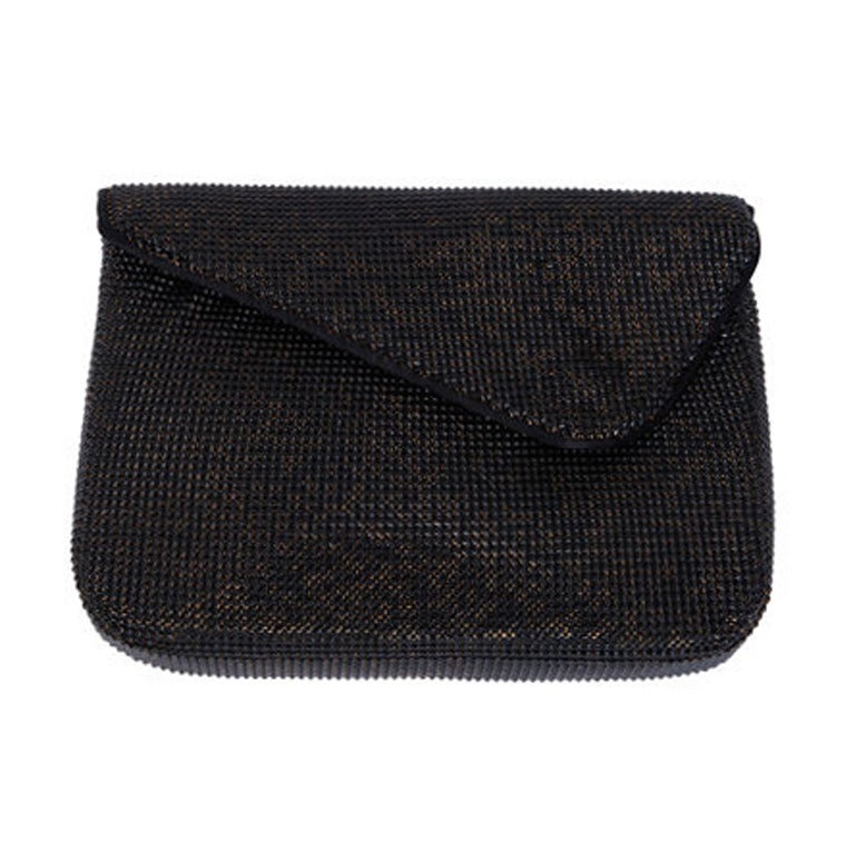 Whiting and Davis Enameled Gold Mesh Clutch For Sale