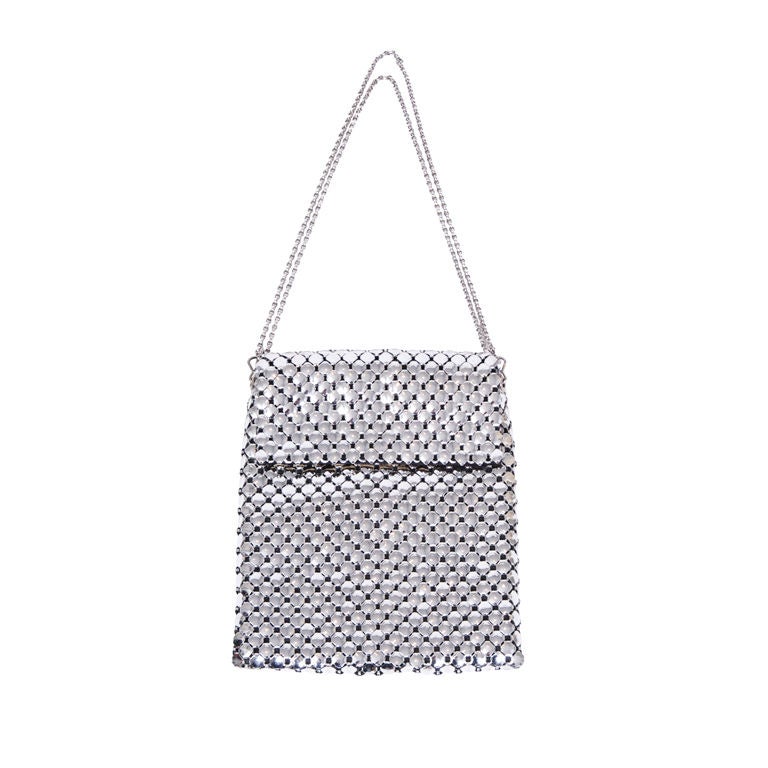Whiting and Davis Shiny Silver Metal Mesh Handbag For Sale