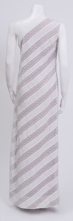 Pauline Trigere White linen and Lace gown