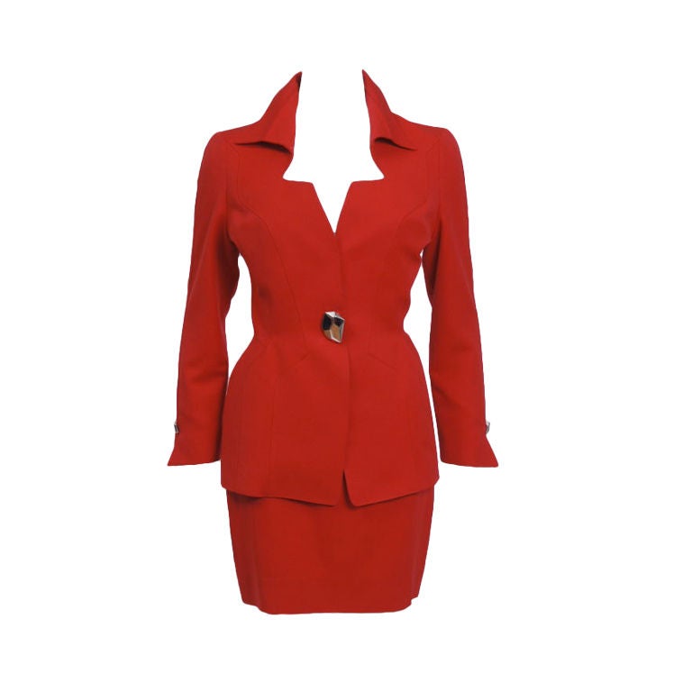 Thierry Mugler Red Grosgrain Suit For Sale