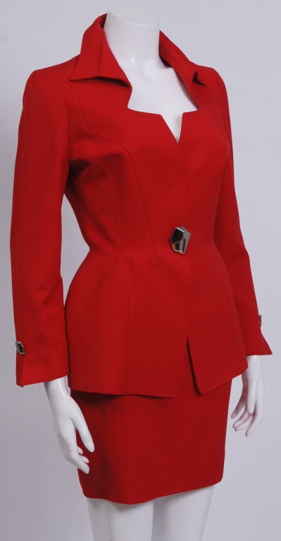 Women's Thierry Mugler Red Grosgrain Suit For Sale