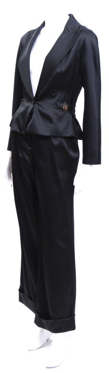 Black Dior Silk Satin Pant Suit For Sale